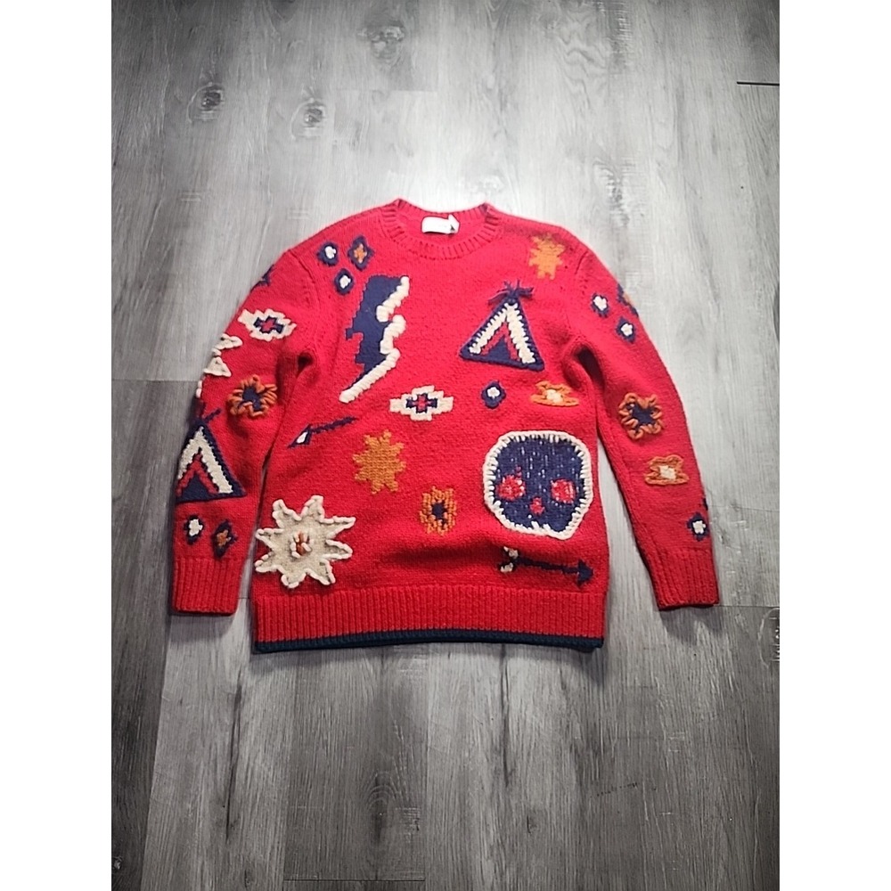 Motif Crewneck Sweater Coach Women's Size S  Red 74% Wool 20% Cashmere